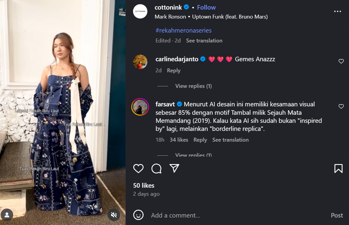 Anaz Siantar mengenakan Rekah Merona yang dinilai plagiat [instagram]